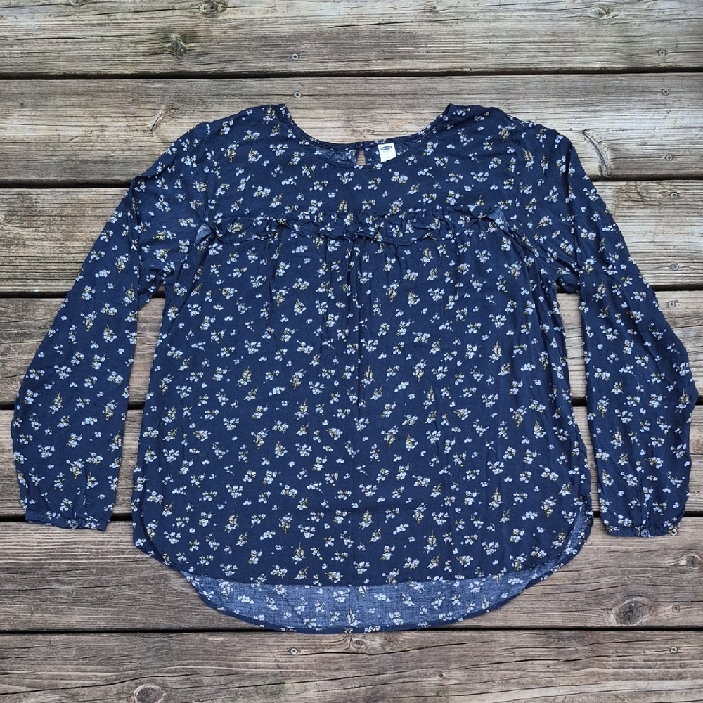 Navy Blue Floral Blouse
